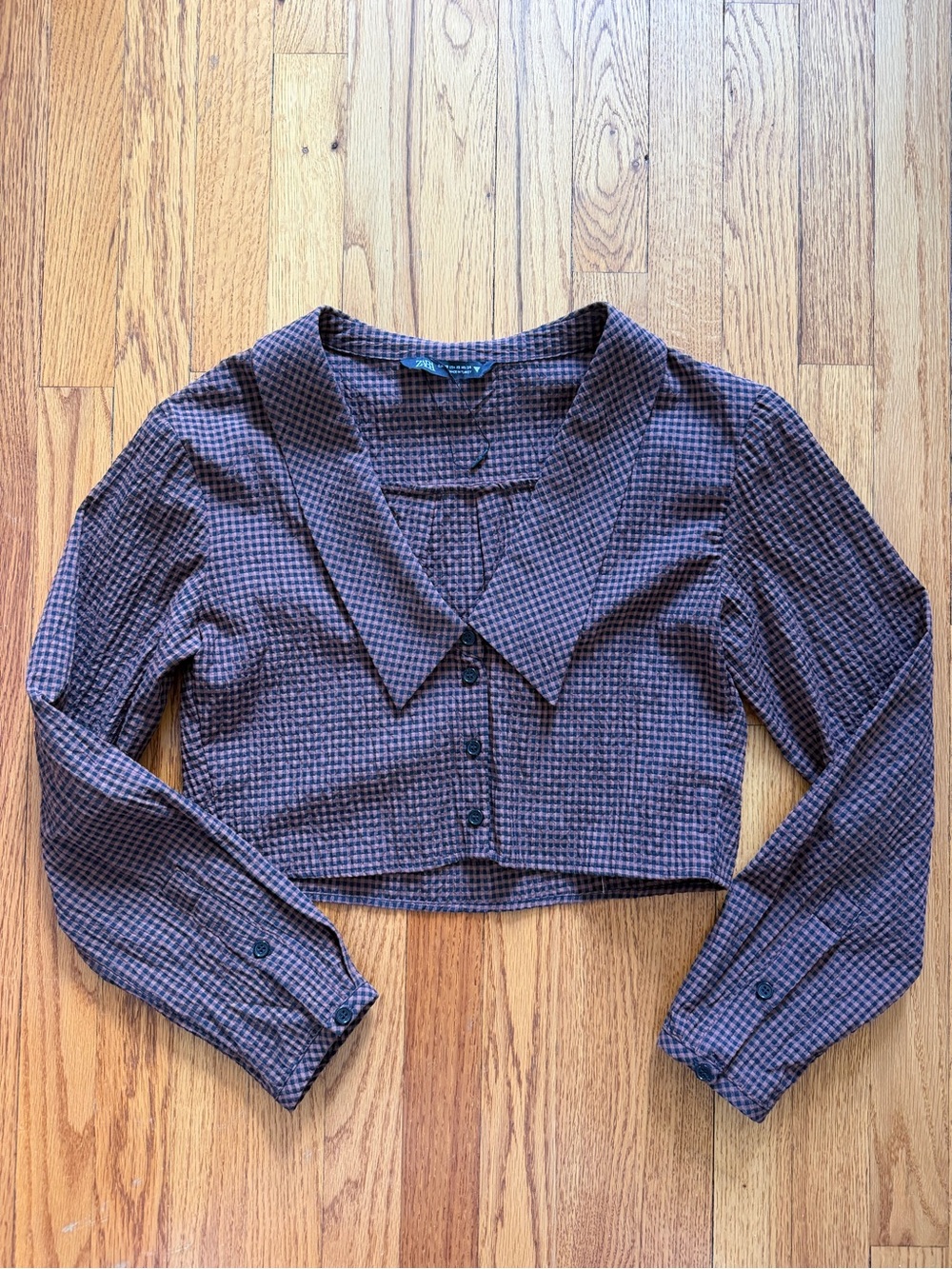 Zara Women’s Cropped Button-Front Shirt - Brown Plaid